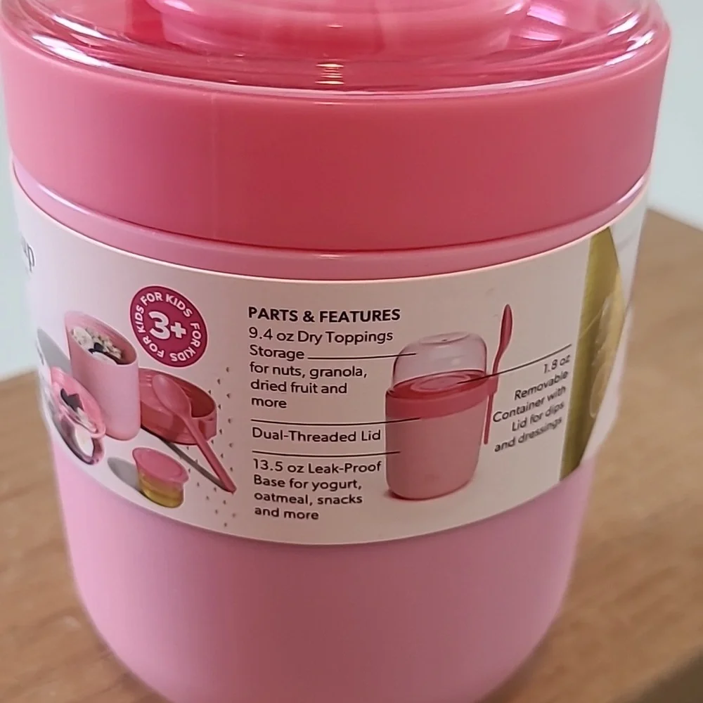 Paris Hilton Pink Portable Snack Cup with Attached Spoon